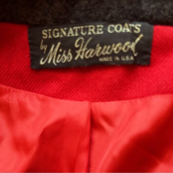 Vintage Signature Miss Harwood Single Breast Wool Coat Gray w/ Red Size Large - Picture 9 of 12